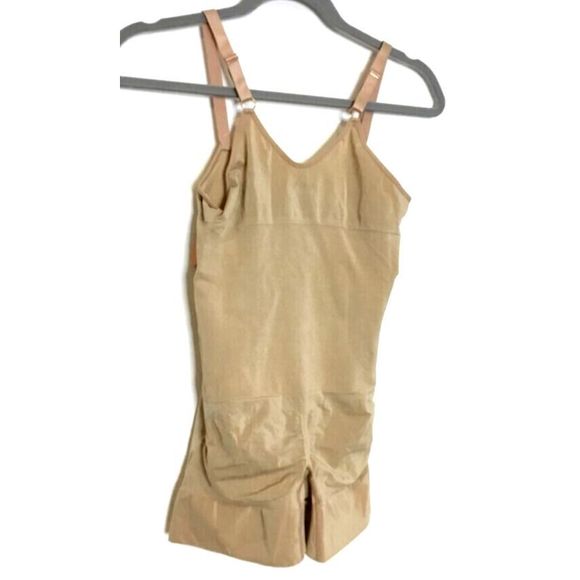 Pinsy Women Sz 1X Beige Butter Sculpt Open Bust Mid Thigh Seamless Bodysuit - Picture 2 of 5